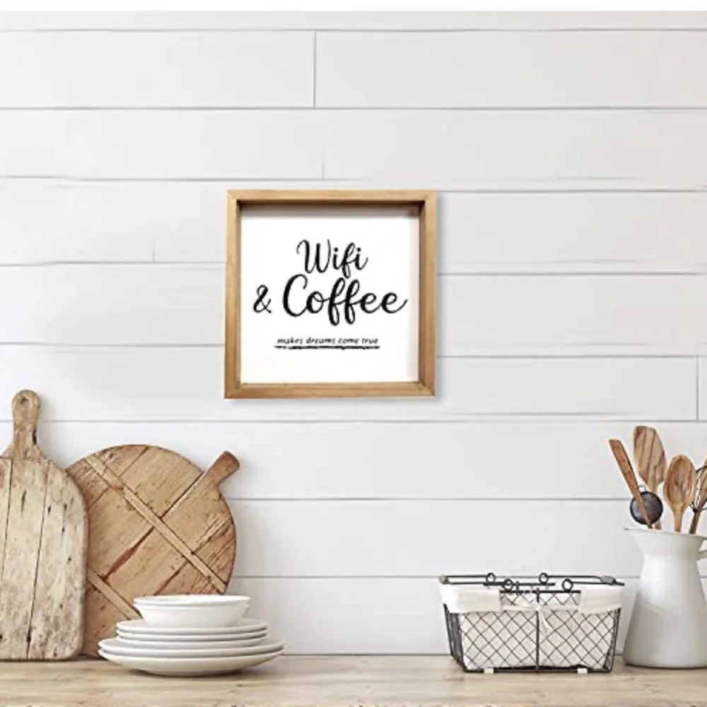 Coffee Sign Farmhouse Wall Decor 12 x 12 Inches WiFi & Coffee